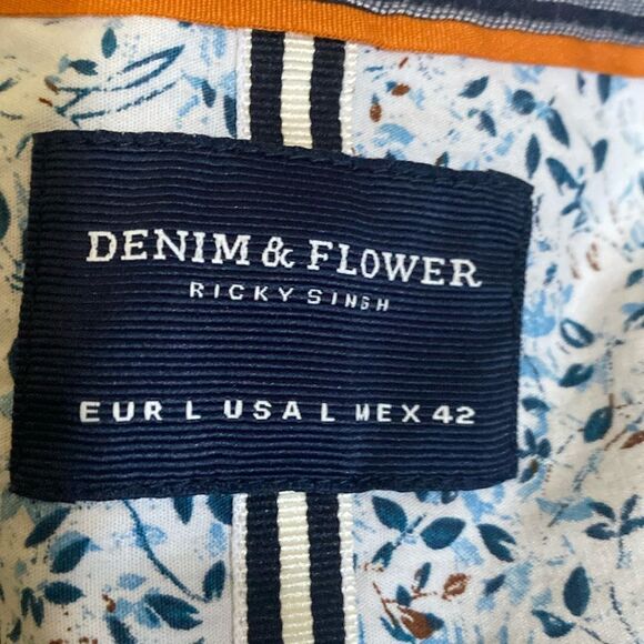 Denim & Flower Navy Blue Print Design Long Sleeve Button Down Dress Shirt - Picture 3 of 4